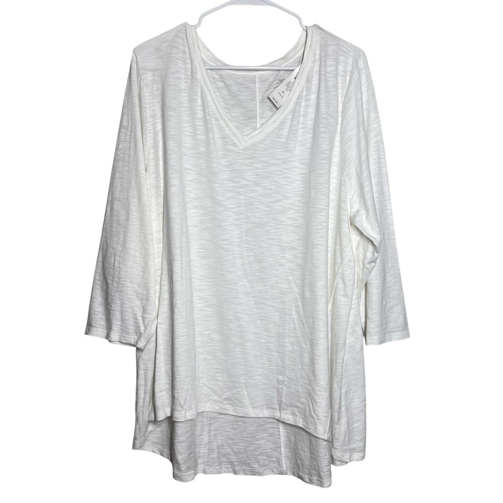 Chicos Ultimate Tee Size 4 XXL Cotton Slub Tunic Alabaster Easy V-neck NWT